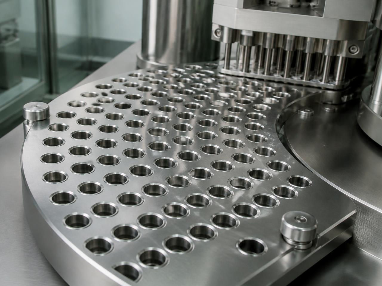 Kapselfüllmaschine mit Bohrungen für Kapseln aus Edelstahl